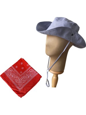 Rupen Kraft Yazlık Katlanabilir Safari Fötr Kovboy Şapkası Pamuk Bandana Kombinli