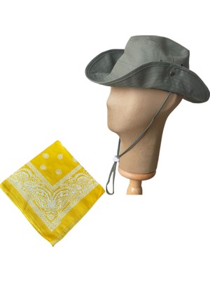 Rupen Kraft Yazlık Katlanabilir Safari Fötr Kovboy Şapkası Pamuk Bandana Kombinli