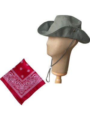 Rupen Kraft Yazlık Katlanabilir Safari Fötr Kovboy Şapkası Pamuk Bandana Kombinli