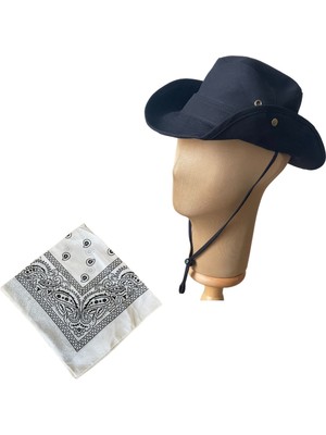 Rupen Kraft Yazlık Katlanabilir Safari Fötr Kovboy Şapkası Pamuk Bandana Kombinli