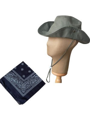Rupen Kraft Yazlık Katlanabilir Safari Fötr Kovboy Şapkası Pamuk Bandana Kombinli