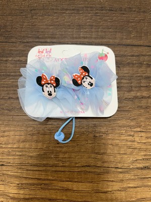 Kız Çocuk Minnie Mouse Mickey Mouse Boncuk Tüllü Simli 1 Çift Lastik Toka Mini Miki Maus