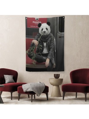 Gerçek Metroda Panda Başlı Insan Duvar Örtüsü - HALISI-5228