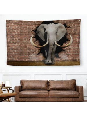 Duvardan Çıkan Fil Dekoratif Kanvas Duvar ÖRTÜSÜ-HALISI-3620