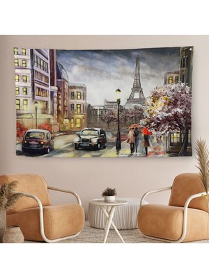 Eyfel Manzarası Yağlıboya Görünüm Dekoratif Kanvas Duvar ÖRTÜSÜ-HALISI-3554