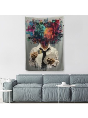 Kendi Kafasını Boyayan Adam Gerçeküstü Duvar Sanatı Duvar Örtüsü - HALISI-5263