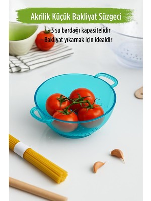 Akrilik Aquamarin Mini Pirinç Süzgeçi & Bakliyat Süzgeçi (3 Su Bardağı Ölçülü)