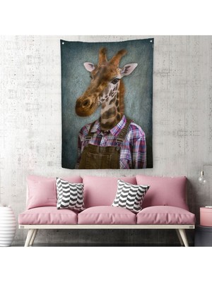 Zurafa Kafalı Insan Duvar Örtüsü - HALISI-4989