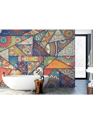 Etnik Desenli Duvar Kağıdı Renkli Mandala Duvar KAĞIDI-5503