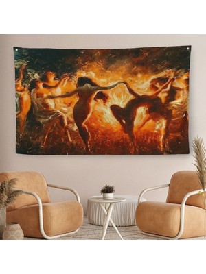 Şabat Ayinin De Ateş Etrafında Dans Eden Kadınlar Duvar ÖRTÜSÜ-HALISI-6568