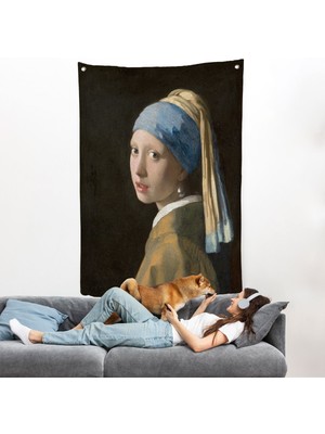 Johannes Vermeer - Inci Küpeli Kız Duvar Örtüsü - Girl With A Pearl EARRING-7309