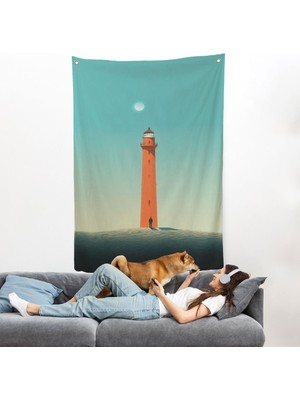 Deniz Fenerini Izleyen Yalnız Adam Duvar ÖRTÜSÜ-7537