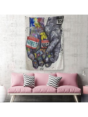 Banksy Tarzı Kanvas Duvar Sanatı, Graffiti El Duvar Posteri Duvar Örtüsü - HALISI-5311