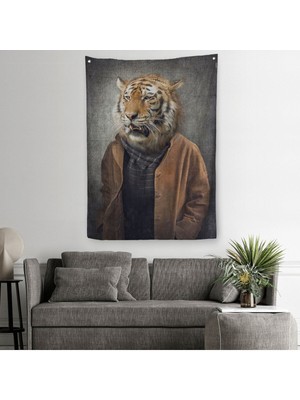 Kaplan Kafalı Insan Duvar Örtüsü - HALISI-4999