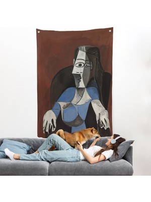 Pablo Picasso - Koltukta Oturan Soyut Kadın Duvar ÖRTÜSÜ-7296