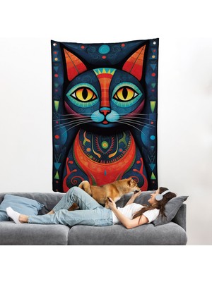 Pablo Picasso Tarzı - Soyut Renkli Kedi Duvar ÖRTÜSÜ-7512