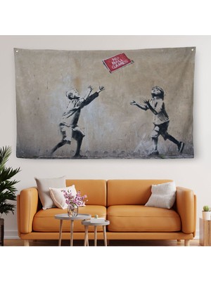 Banksy Stencil'in Top Oyunları Yok Isimli Eseri Kanvas Duvar ÖRTÜSÜ-HALISI-5006