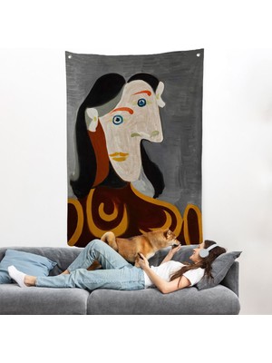 Pablo Picasso - Kahverengi Elbiseli Kadının Büst Duvar ÖRTÜSÜ-8086