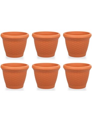 Omnipazar SO-HS02 Plastik Hasır Desenli Saksı 6 Lt Kiremit 6 Adet