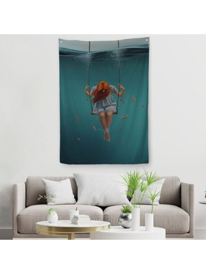 Denizde Salıncakla Sallanan Kız Duvar Örtüsü - HALISI-5233