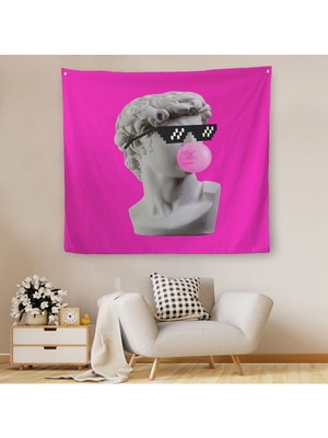 Piksel Gözlüklü David'in Kafasının Alçı Heykeli Kanvas Duvar Örtüsü-Halısı, Pop ART-5064