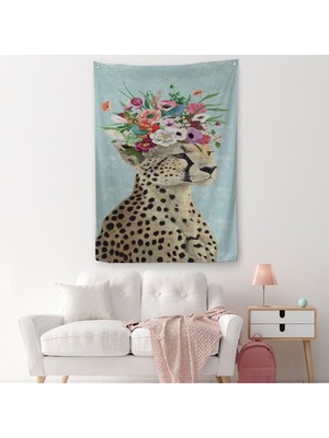 Çiçek Taçlı Sosyetik Çita Duvar Örtüsü - Halısı, Kokoş ÇITA-6212