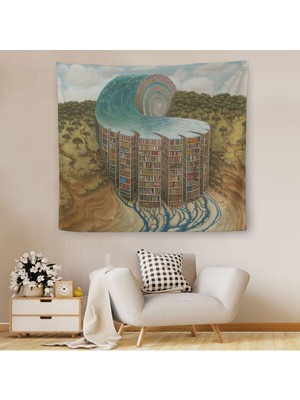 Gerçeküstü Bir Kütüphane Posteri, Çalışma Odası Hediyesi Kanvas Duvar ÖRTÜSÜ-HALISI-5330