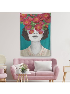 Çiçekler Saçan Optimist Kadın Duvar Örtüsü - HALISI-6269