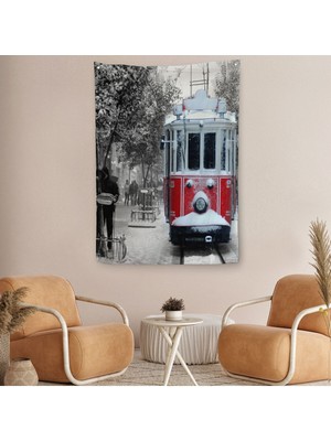 Karlı Bir Istiklal Caddesi ve Nostaljik Tramvay Duvar ÖRTÜSÜ-HALISI-6404