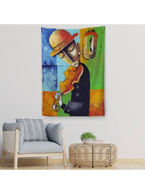 Keman Çalan Müzisyen Sürreal Adam Duvar ÖRTÜSÜ-HALISI-6447