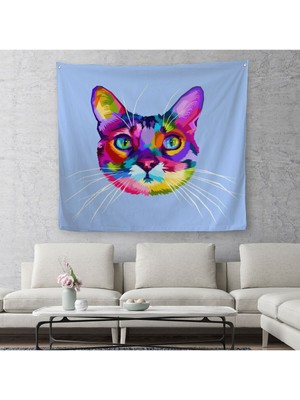 Renkli Kedi Kafası Dekoratif Kanvas Duvar ÖRTÜSÜ-HALISI-5815