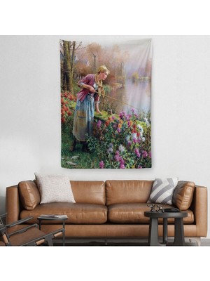 Akarsu Kenarındakı Rus Köylü Kızı Dekoratif Duvar Örtüsü - HALISI-6165