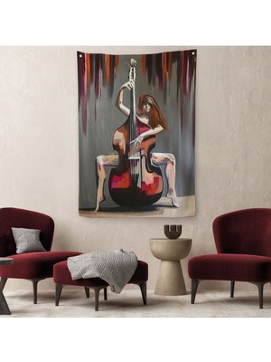 Çello Çalan Kadın Duvar Örtüsü - HALISI-6167