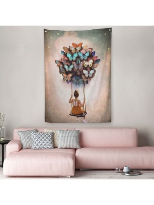 Kelebeklerin Uçurduğu Kız Çocuğu Duvar Örtüsü - HALISI-6094