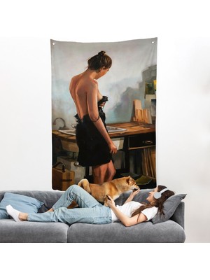 Siyah Elbiseli Kadın Duvar ÖRTÜSÜ-7961