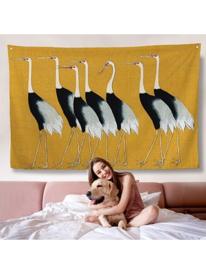 Ogata Korin - Güzel Japon Kırmızı Taçlı Turna Sürüsü Duvar ÖRTÜSÜ-7106