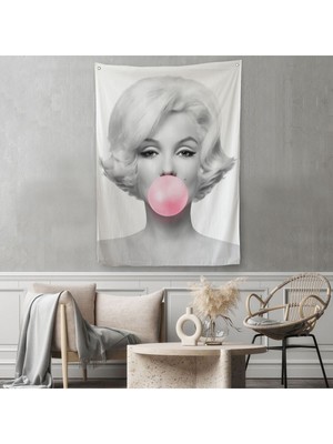 Marilyn Monroe Pembe Kabarcık Sakızlı Dekoratif Duvar Örtüsü - HALISI-5108-3