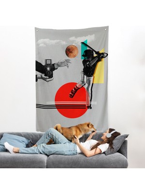 Beyzbol Sporcusu ve Kamera Tutan Retro Eller Duvar ÖRTÜSÜ-7917