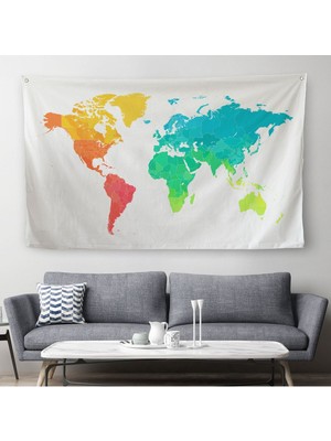 Dünya Haritası Dekoratif Kanvas Duvar Örtüsü-Halısı 1107