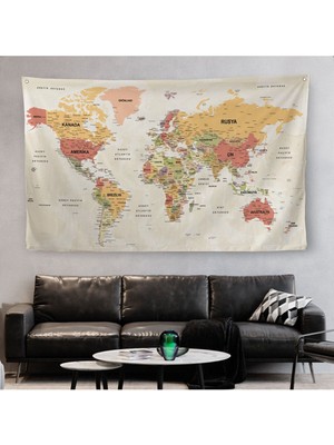 Türkçe Eğitici Ülke ve Başkent Okyanus Detaylı Atlas Dünya Haritası Duvar Örtüsü-Halısı 3837