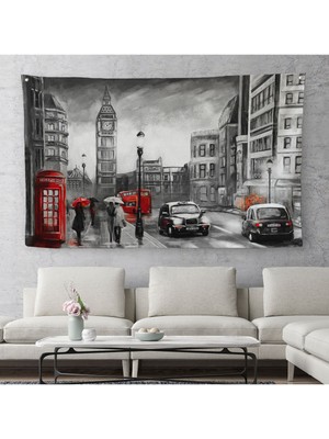 Duvar Örtüsü Londra Da Kış Yağlıboya Görünümlü Kaliteli Kanvas Duvar HALISI-4007