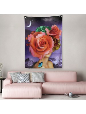 Gül Başlı Kadın Modern Duvar Örtüsü - HALISI-5998