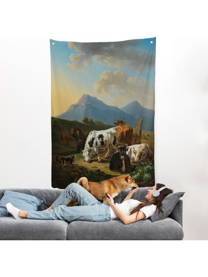 Johann Dallinger - Boğa ve Inekleriyle Genç Çiftçi Duvar Örtüsü --8077