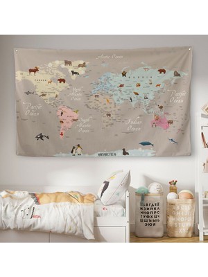 Eğitici Dünya Haritası Dünya Atlası Çocuk ve Bebek Odası Duvar Örtüsü-Halısı 3817