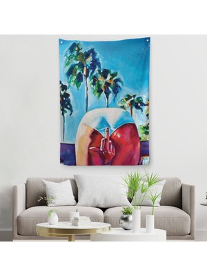 Bacaklarının Arasından Orta Parmak Işareti Yapan Kadın Duvar Örtüsü - HALISI-608