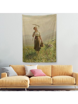 Çayırda Yüreyen Köylü Kızı Duvar Örtüsü - HALISI-6324