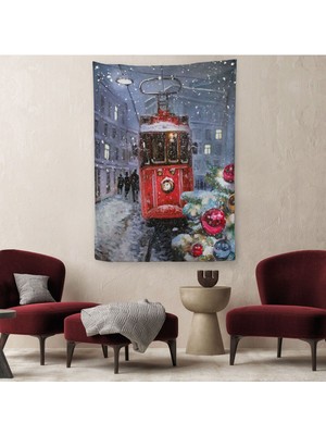 Karlar Arasındaki Kırmızı Tramvay Duvar Örtüsü - HALISI-6003