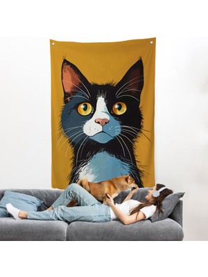 Soyut Renkli Kedi Duvar ÖRTÜSÜ-7612
