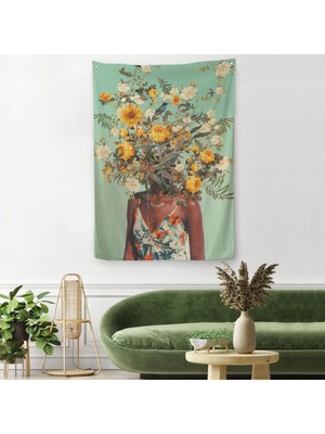 Çiçek Başlı Siyahi Kadın, Afrıkalı Kadın Kanvas Duvar Örtüsü - HALISI -6079