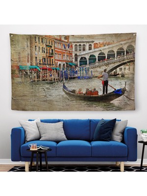 Venedik Kanalları Yağlıboya Çalışması Dekoratif Duvar ÖRTÜSÜ-HALISI-3427